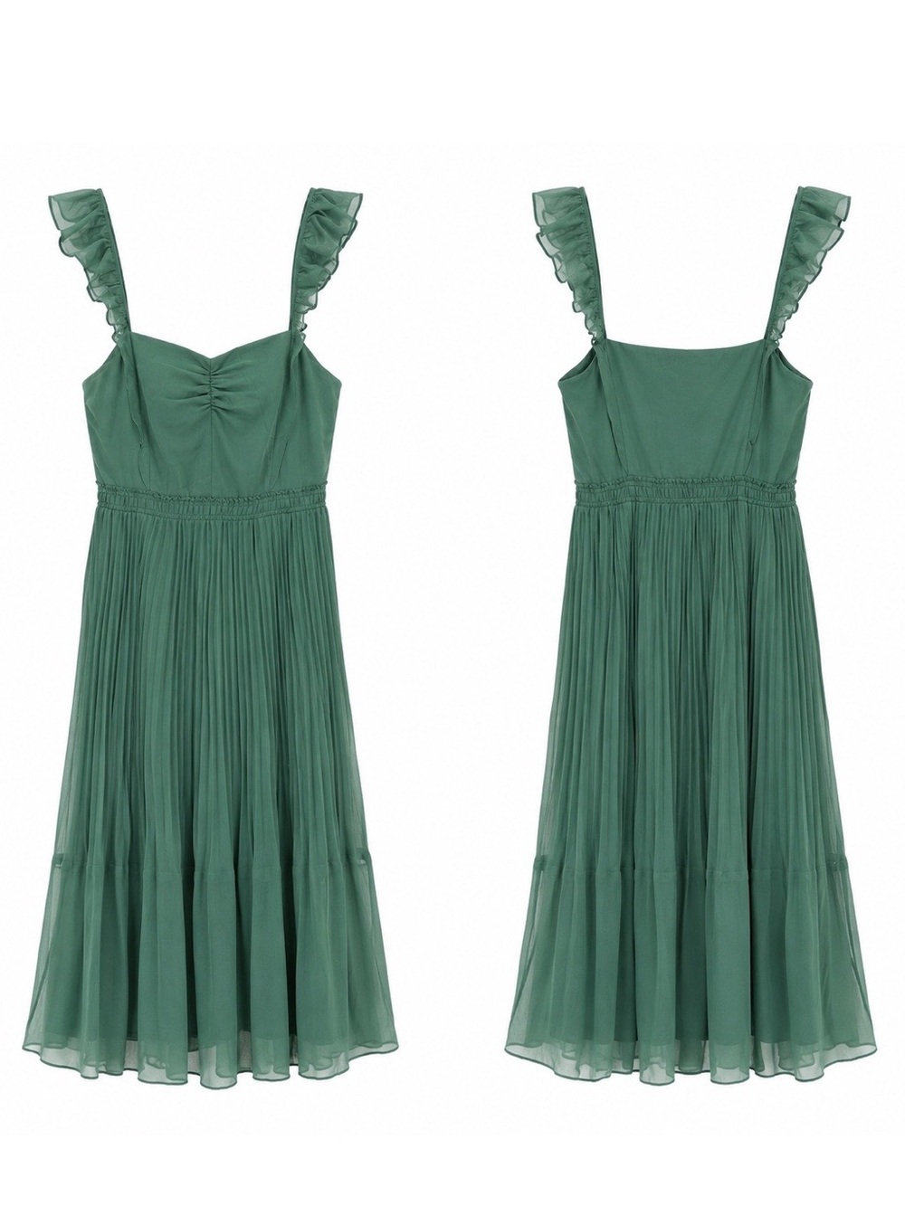 Club Monaco Pleated Flounce Dress Green Midi Dress NWT Multiple Sizes